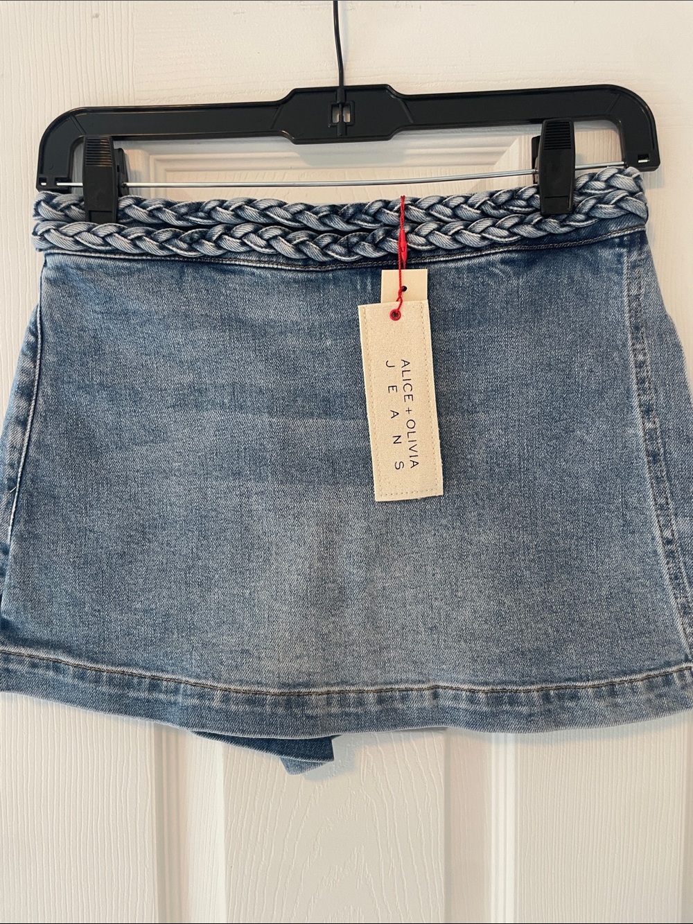 Alice + Olivia Vintage Blue Denim Mini Skort with Braided Waist